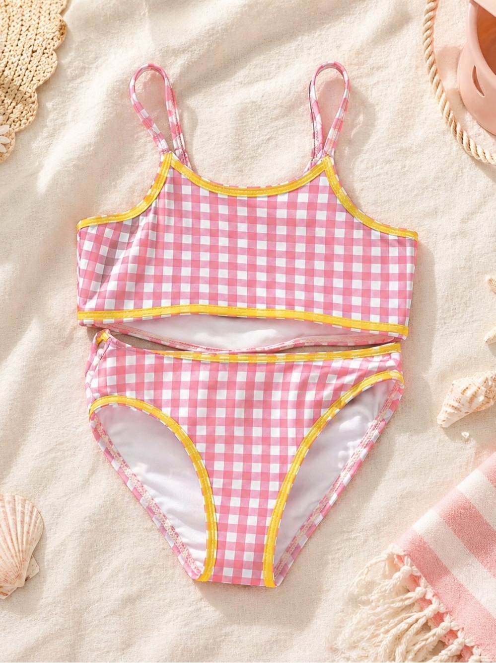 🆓 $0 WITH PURCHASE - 💦 OLD NAVY NWT Pink Gingham 2 Piece Swimsuit Toddler 2T